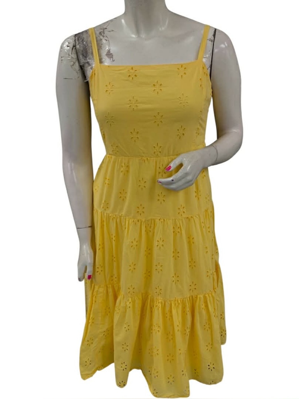 Chaps Yellow Eyelet Tiered Midi Dress Size XL